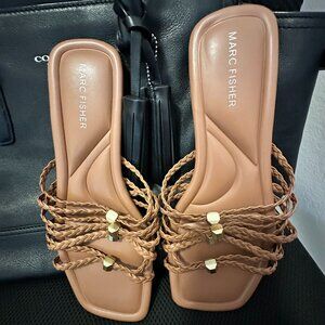 Marc Fisher Strappy Sandals with Gold Accents-EUC